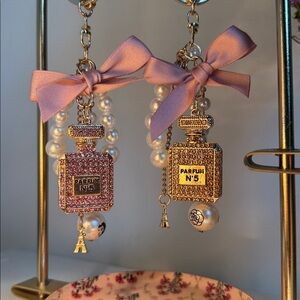 2 Pink Rhinestone Perfume Bottle Keychain